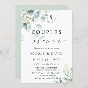 Invitation Aquarelle Botanique Verdure Couples Douche