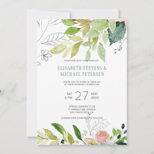 Invitation Aquarelle botanique verdure mariage (Devant)