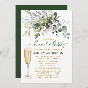 Invitation Aquarelle Botanique Verdure Or Brunch Bubbly