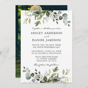 Invitation Aquarelle Botanique Verdure Photo Retour Mariage