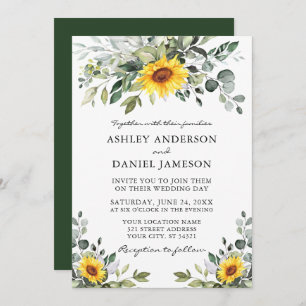 Invitation Aquarelle Botanique Vert Mariage de tournesols