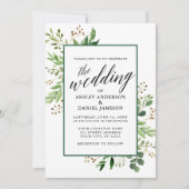 Invitation Aquarelle Botanique Vert Mariage encadré (Devant)