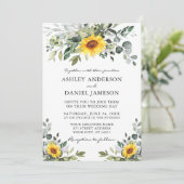 Invitation Aquarelle Botanique Vert Mariage Tournesols (Debout devant)