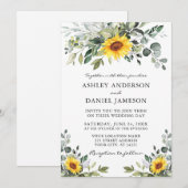 Invitation Aquarelle Botanique Vert Mariage Tournesols (Devant / Derrière)