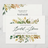 Invitation Aquarelle botanique vert or douche de nuptiale (Devant / Derrière)