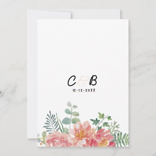 Invitation Aquarelle botanique vert rose Mariage floral (Dos)