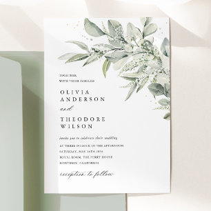 Invitation Aquarelle botanique vert sauge Élégant Mariage