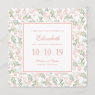 Invitation Aquarelle botanique verte et rose - Bridesmaid
