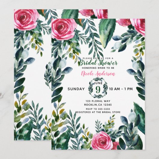 Invitation Aquarelle botanique Vintage Florale Feuille (Devant / Derrière)