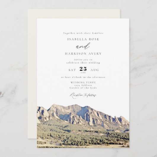 Invitation Aquarelle Boulder Colorado Flatirons Mariage (Devant / Derrière)