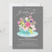 Invitation Aquarelle Bouquet Floral Thé d'anniversaire (Devant)