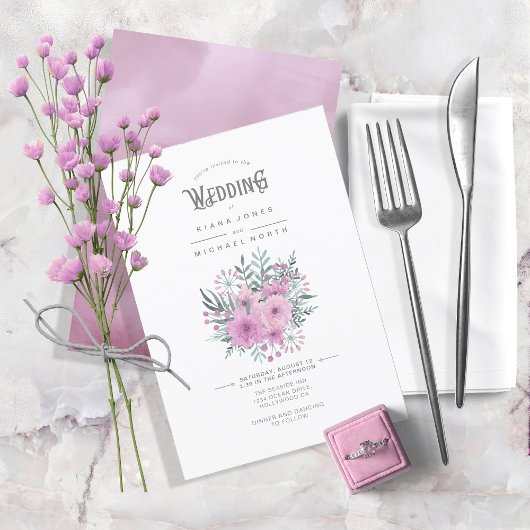 Invitation Aquarelle Bouquet Mariage Lilac ID654