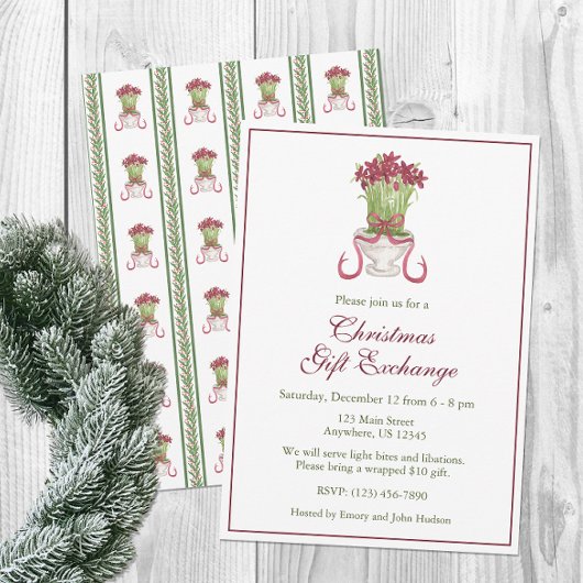 Invitation Aquarelle Bourgogne Amaryllis Noël