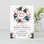 Invitation Aquarelle Bourgogne Baby shower des fleurs de la m (Debout devant)
