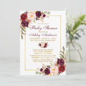 Invitation Aquarelle Bourgogne Baby shower Floral Or (Debout devant)