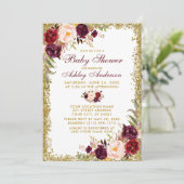 Invitation Aquarelle Bourgogne Baby shower Floral Parties sci (Debout devant)