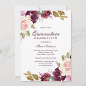 Invitation Aquarelle Bourgogne Berry Blush Quinceanera Party (Devant)