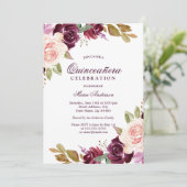 Invitation Aquarelle Bourgogne Berry Blush Quinceanera Party (Debout devant)