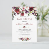 Invitation Aquarelle Bourgogne Blush Flowers Baby shower (Debout devant)