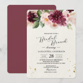 Invitation Aquarelle Bourgogne Blush rose et rouge Floral (Devant / Derrière)