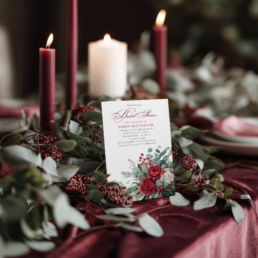 Invitation Aquarelle Bourgogne & Blush Roses Fête des mariées