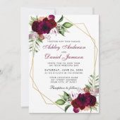 Invitation Aquarelle Bourgogne Boho Floral Gold Frame Mariage (Devant)