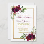 Invitation Aquarelle Bourgogne Boho Floral Mariage Or (Devant)