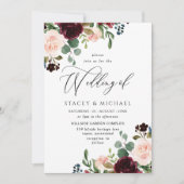 Invitation Aquarelle Bourgogne & Brousse Elégante Mariage de  (Devant)