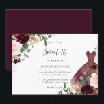 Invitation Aquarelle Bourgogne & Brousse Robe Florale Douce 1<br><div class="desc">Aquarelle Bourgogne & Blush Robe Florale Sweet 16 Invitation Plus élégant floral Sweet 16 designs dans notre magasin!</div>
