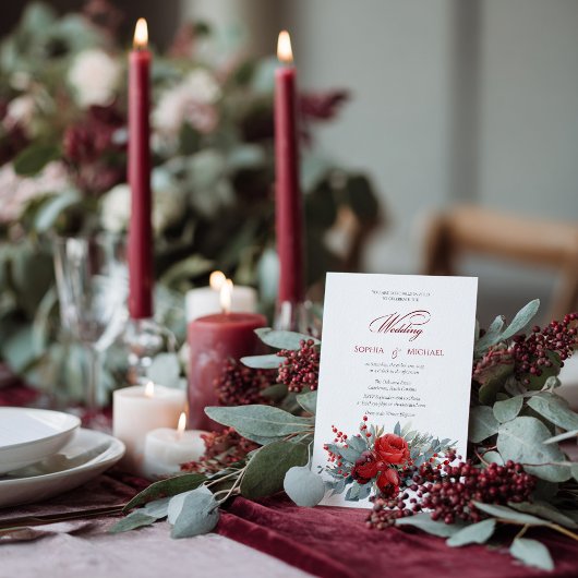 Invitation Aquarelle Bourgogne et bleu Rose Mariage