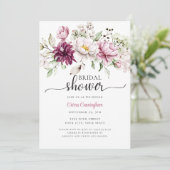 Invitation Aquarelle Bourgogne et Fête des mariées florale ro (Debout devant)