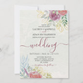 Invitation Aquarelle Bourgogne et orange brûlé Floral (Devant)