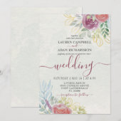 Invitation Aquarelle Bourgogne et orange brûlé Floral (Devant / Derrière)