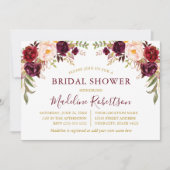 Invitation Aquarelle Bourgogne Fête des mariées Florale Or (Devant)