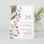 Invitation Aquarelle Bourgogne Fleurs Initiales Mariage (Debout devant)