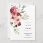 Invitation Aquarelle Bourgogne Fleurs Mariage moderne (Devant)