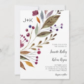 Invitation Aquarelle Bourgogne Fleurs Monogramme Mariage (Devant)