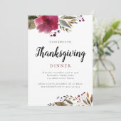 Invitation Aquarelle Bourgogne Fleurs Thanksgiving Dîner (Debout devant)
