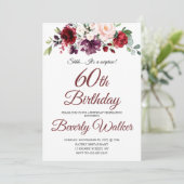 Invitation Aquarelle Bourgogne Floral 60e Anniversaire surpri (Debout devant)