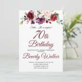 Invitation Aquarelle Bourgogne Floral 70e Anniversaire surpri (Debout devant)