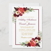 Invitation Aquarelle Bourgogne Floral Boho Mariage B (Devant)