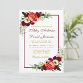 Invitation Aquarelle Bourgogne Floral Boho Mariage B (Debout devant)