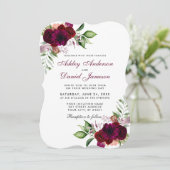 Invitation Aquarelle Bourgogne Floral Boho Mariage B (Debout devant)