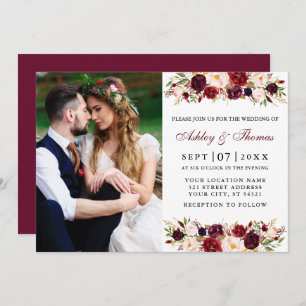 Invitation Aquarelle Bourgogne Floral Couple Mariage photo