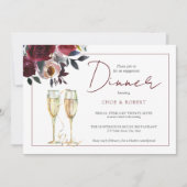 Invitation Aquarelle Bourgogne Floral Fiançailles Dîner (Devant)