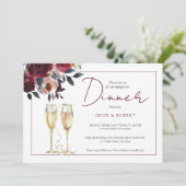 Invitation Aquarelle Bourgogne Floral Fiançailles Dîner (Debout devant)