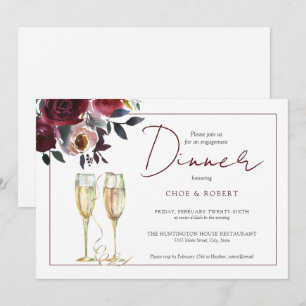 Invitation Aquarelle Bourgogne Floral Fiançailles Dîner