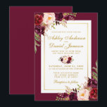 Invitation Aquarelle Bourgogne Floral Gold Wedding Inviter GB<br><div class="desc">Elégant or Bourgogne Marsala Aquarelle Faire-part de mariage floral - Script or - Bourgogne Retour</div>