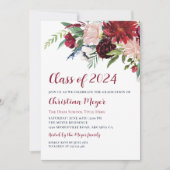 Invitation Aquarelle Bourgogne Floral Graduation Party Photo (Devant)