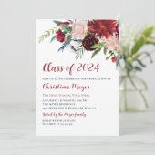 Invitation Aquarelle Bourgogne Floral Graduation Party Photo (Debout devant)